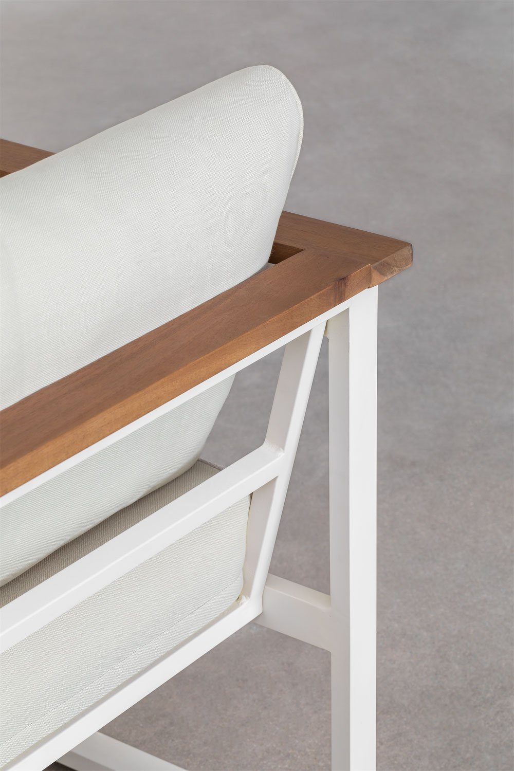Set da giardino con divano 3 posti e tavolino in alluminio e legno di acacia 110x55 cm Lipov