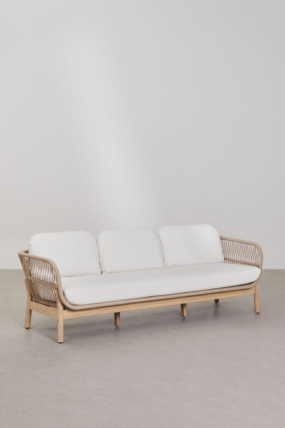 Set da giardino con divano a 3 posti e tavolino rettangolare 120x60 cm in alluminio e legno di acacia Karvia