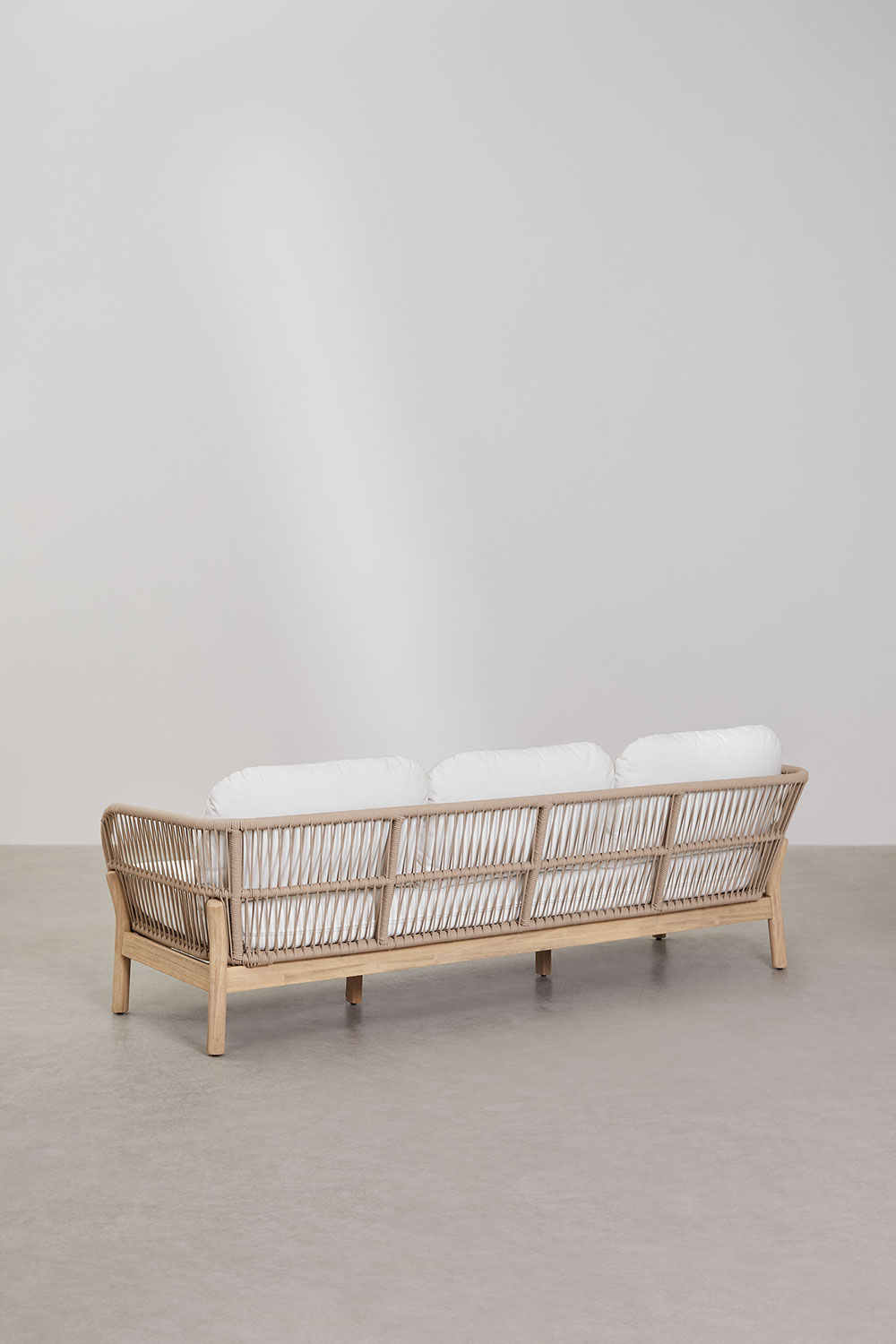 Set da giardino con divano a 3 posti e tavolino rettangolare 120x60 cm in alluminio e legno di acacia Karvia