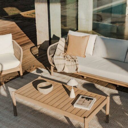 Karvia Set da Giardino 3 Posti e Tavolino Rettangolare in Alluminio e Legno di Acacia (120x60 cm)