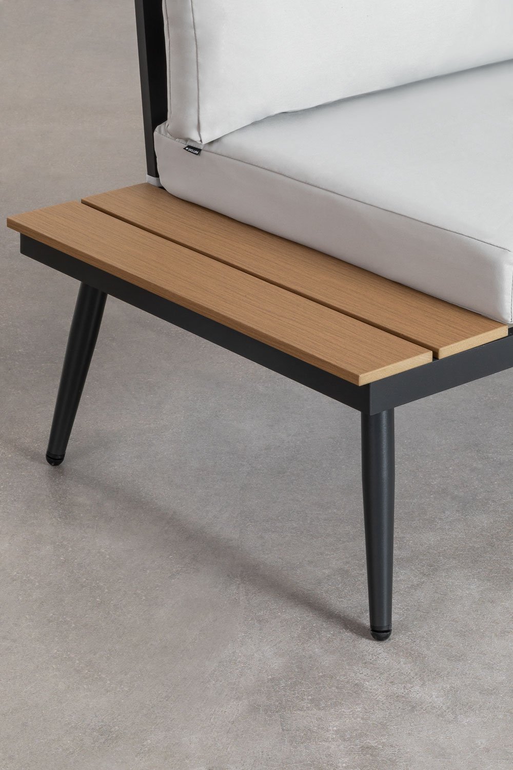 Set da giardino con divano angolare 4 posti e tavolino in alluminio e legno Nadi