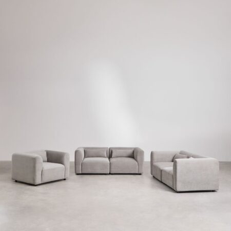Set soggiorno con 2 divani componibili in 2 pezzi e poltrona Fogler