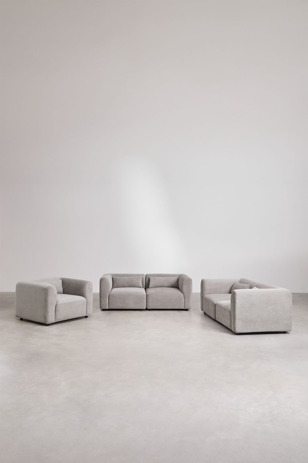Set soggiorno con 2 divani componibili in 2 pezzi e poltrona Fogler
