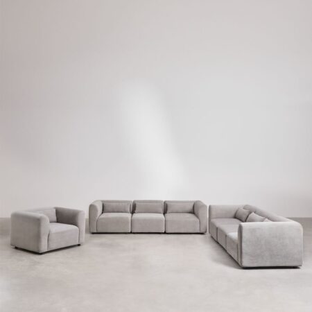 Set soggiorno con 2 divani componibili in 3 pezzi e poltrona Fogler