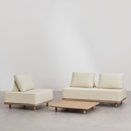 Set da salotto con divano a 2 posti, poltrona e tavolino 95x95 cm in acacia Portet