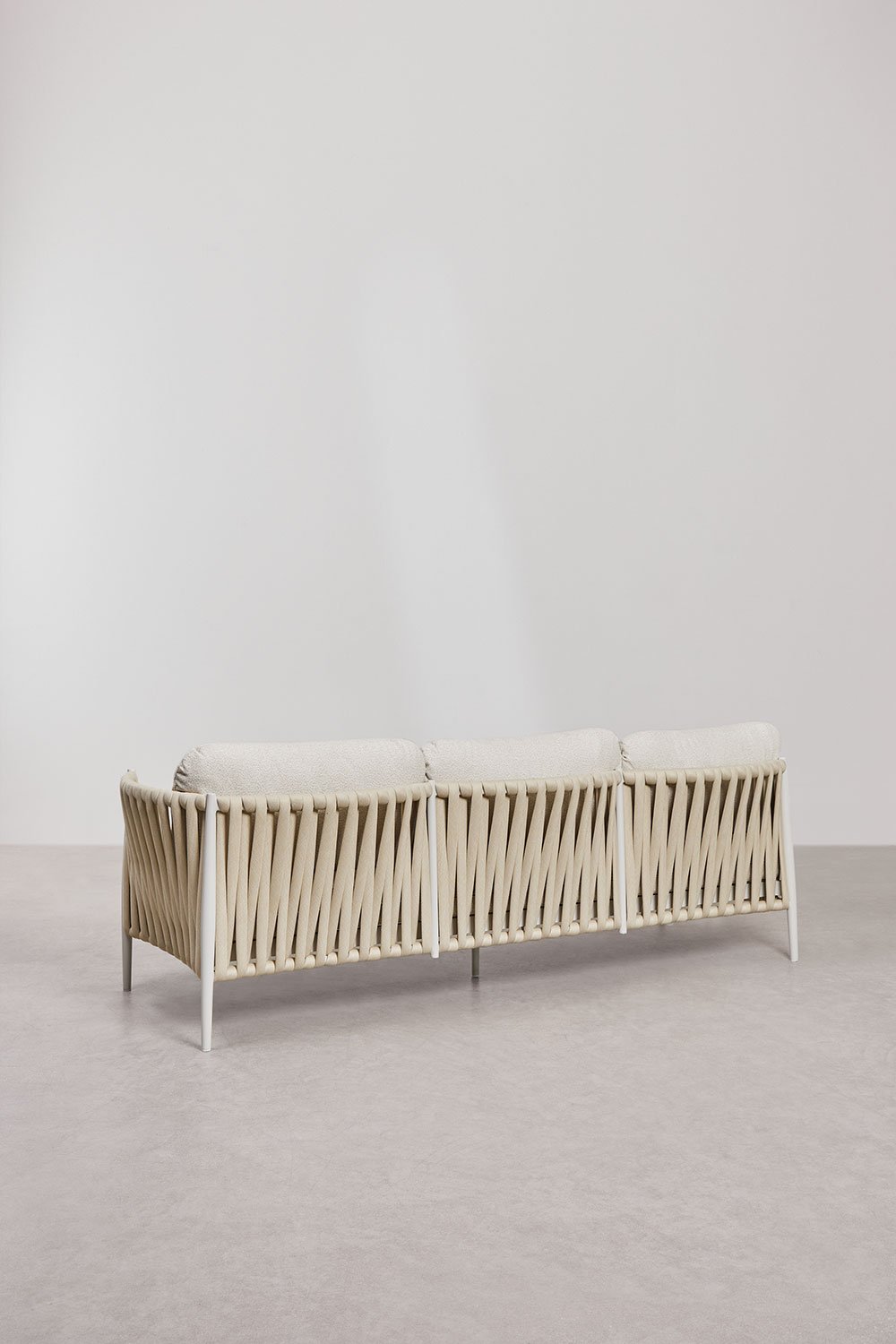 Set soggiorno con divano 3 posti in tessuto bouclé e tavolino rettangolare 120x70 cm in alluminio Sereilen