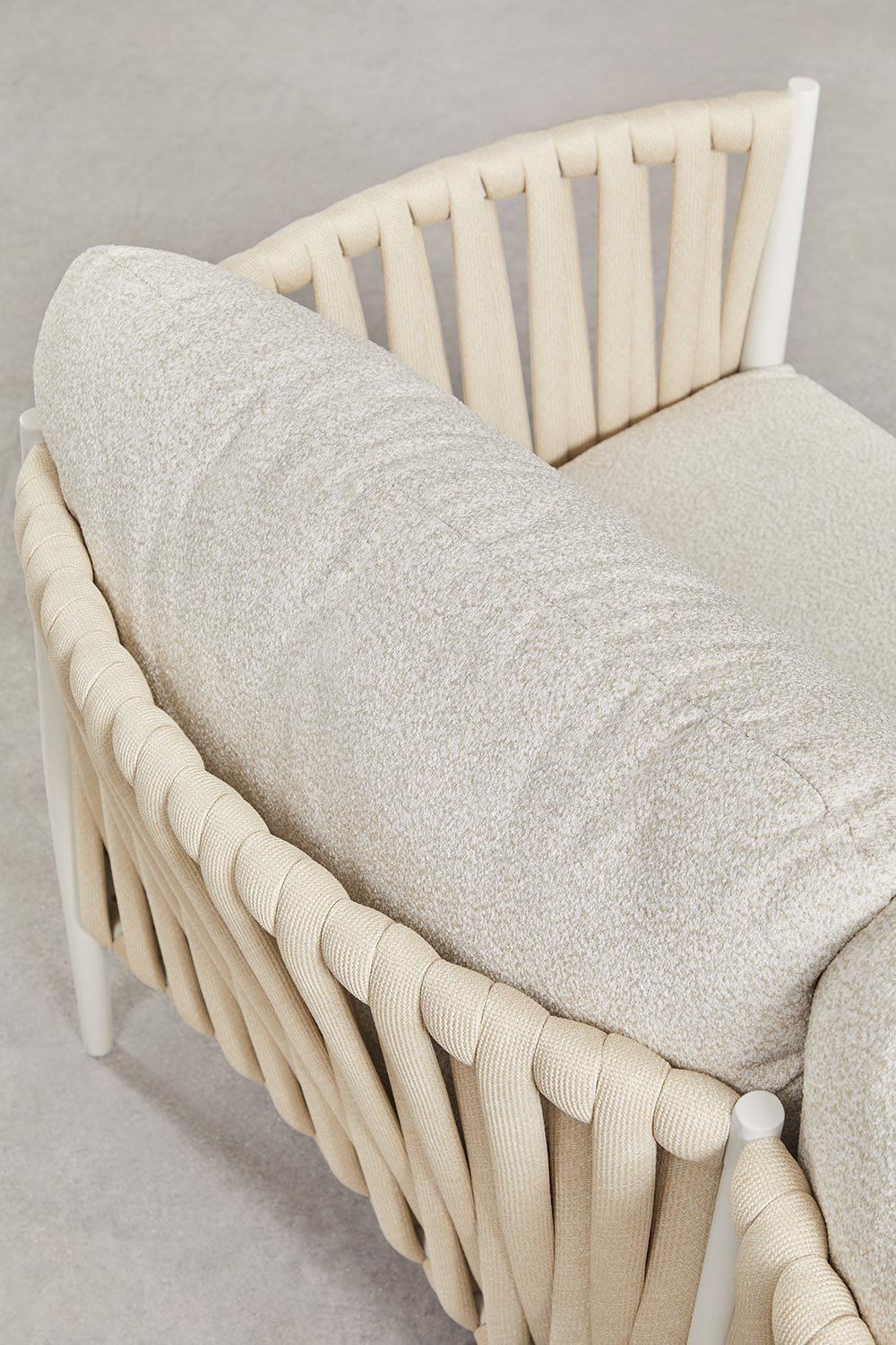 Set soggiorno con divano 3 posti in tessuto bouclé e tavolino rettangolare 120x70 cm in alluminio Sereilen