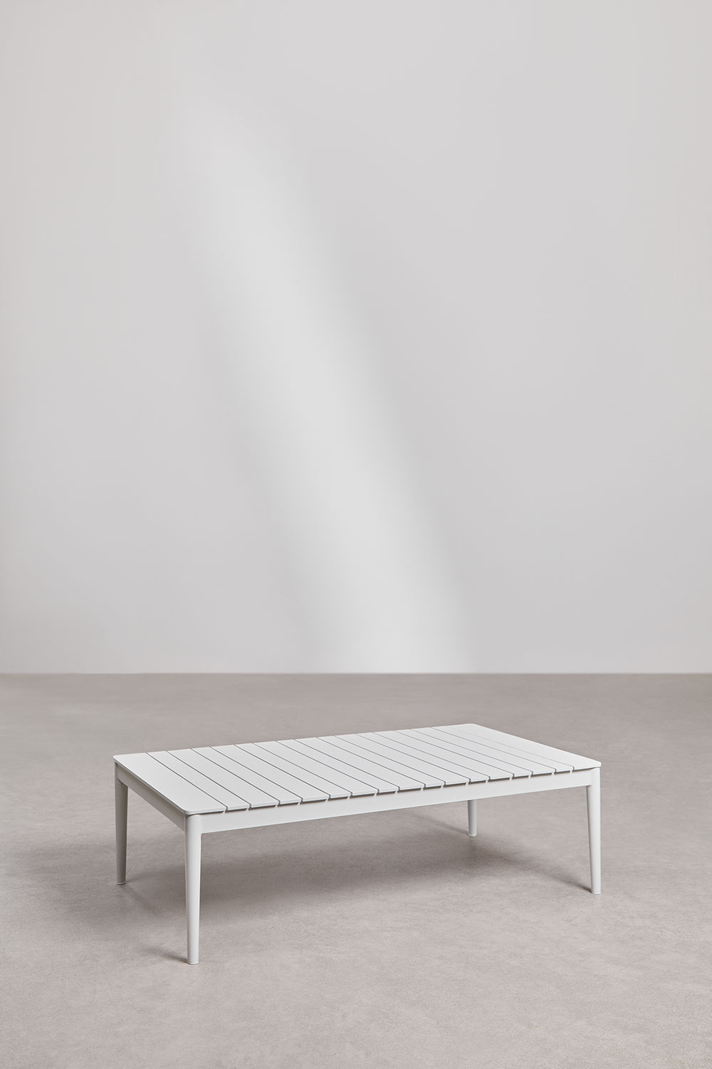 Set soggiorno con divano 3 posti in tessuto bouclé e tavolino rettangolare 120x70 cm in alluminio Sereilen