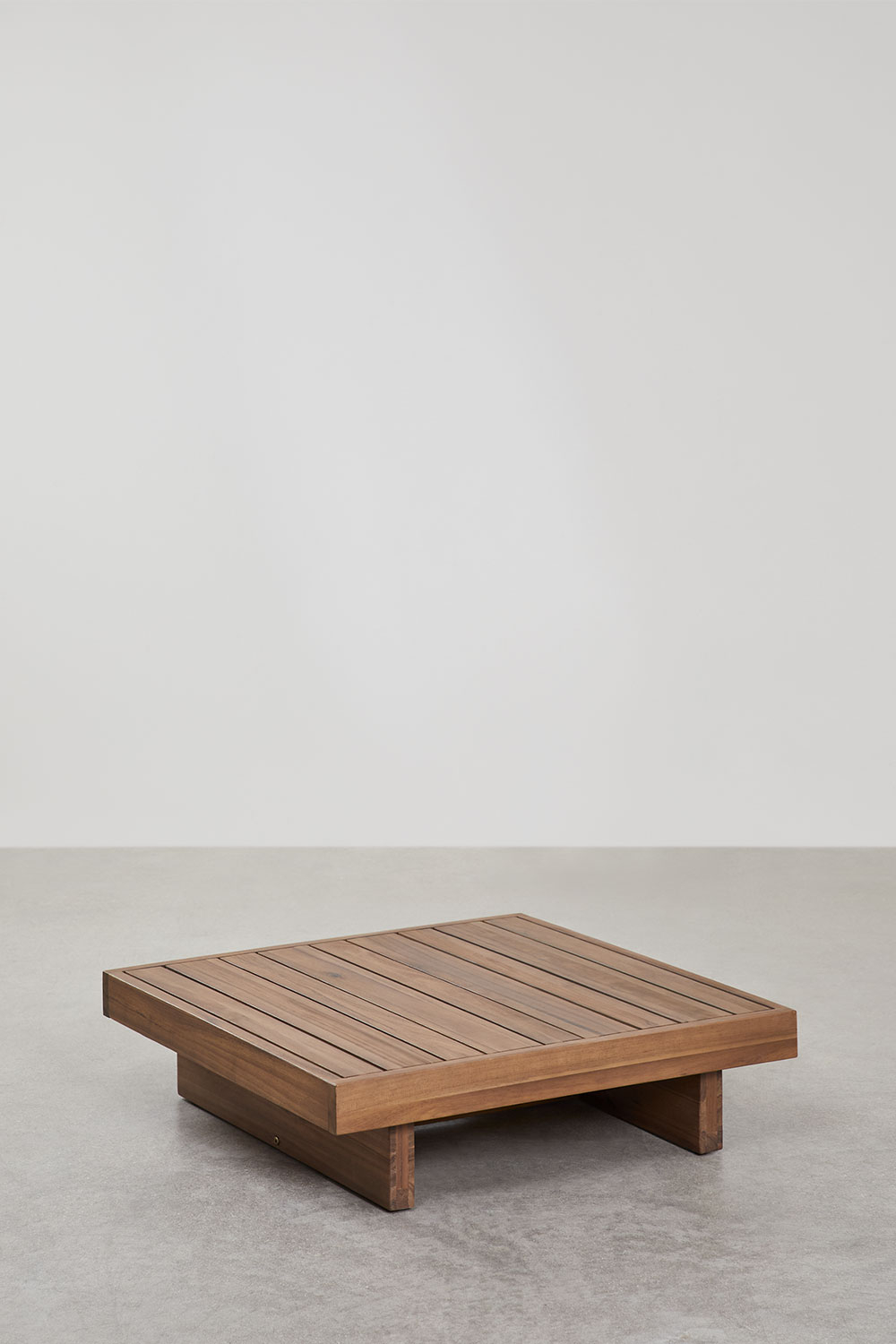 Set soggiorno con divano componibile 3 pezzi con 2 poltrone angolari, tavolino e pouf in legno di acacia Dailin
