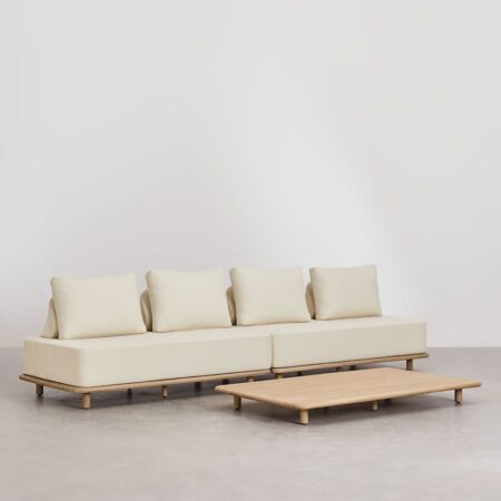 Set da salotto con divano modulare da giardino a 2 posti e tavolino 160x95 cm in acacia Portet