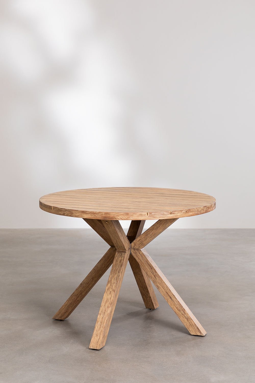 Set Tavola Rotonda (Ø120 cm) e 6 Sedie da Pranzo con Braccioli in Legno Naele
