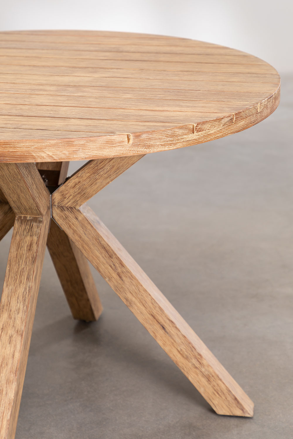 Set Tavola Rotonda (Ø120 cm) e 6 Sedie da Pranzo con Braccioli in Legno Naele