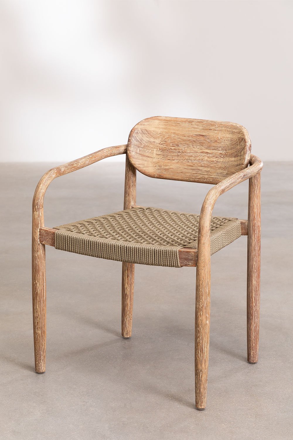 Set Tavola Rotonda (Ø120 cm) e 6 Sedie da Pranzo con Braccioli in Legno Naele