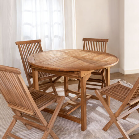 Set Tavolo Allungabile (120-170X75 cm) e 4 Sedie Pieghevoli in Legno Teak Pira