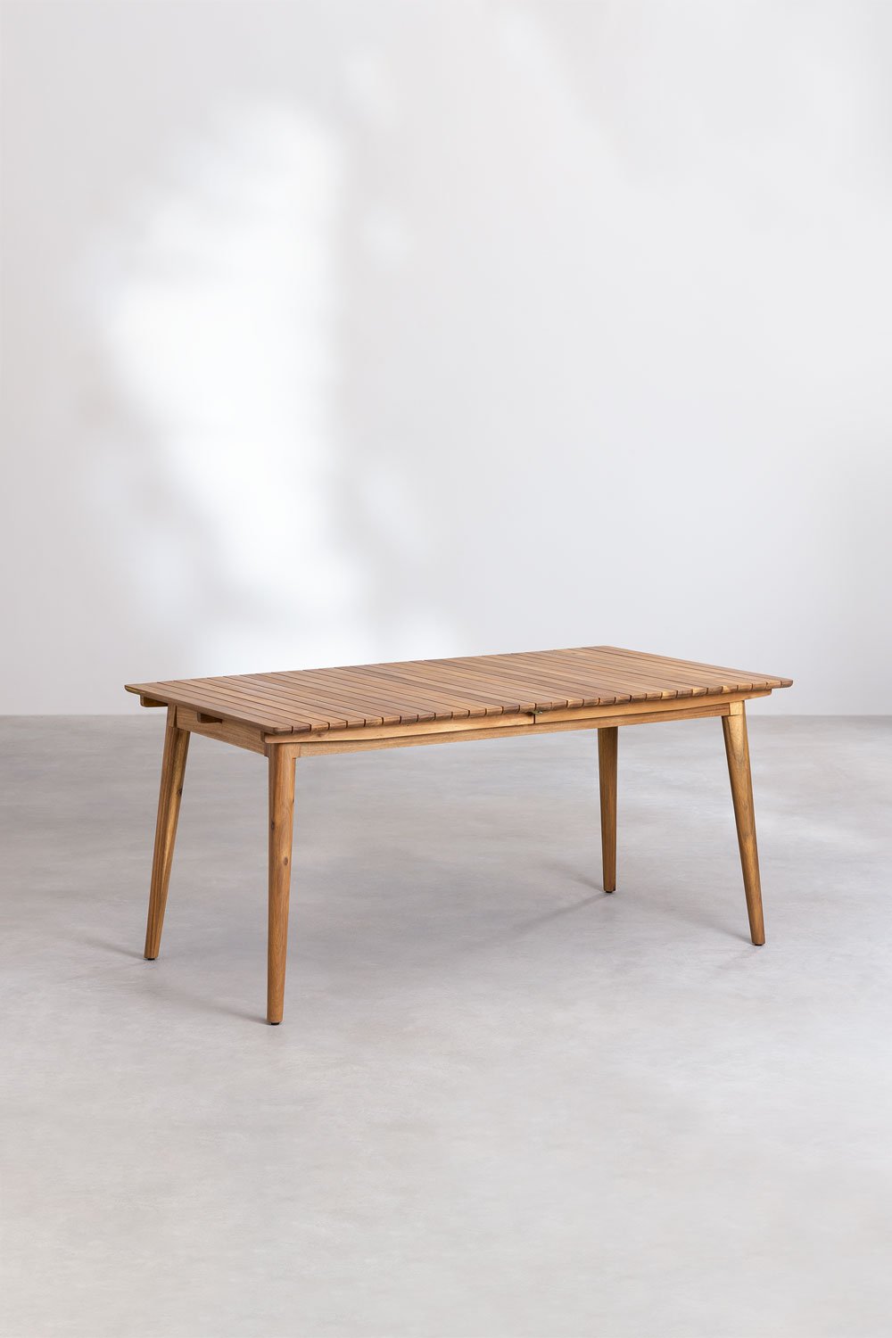 Set tavolo rettangolare 160-210x90 cm allungabile e 6 sedie da pranzo in legno di acacia Tenay