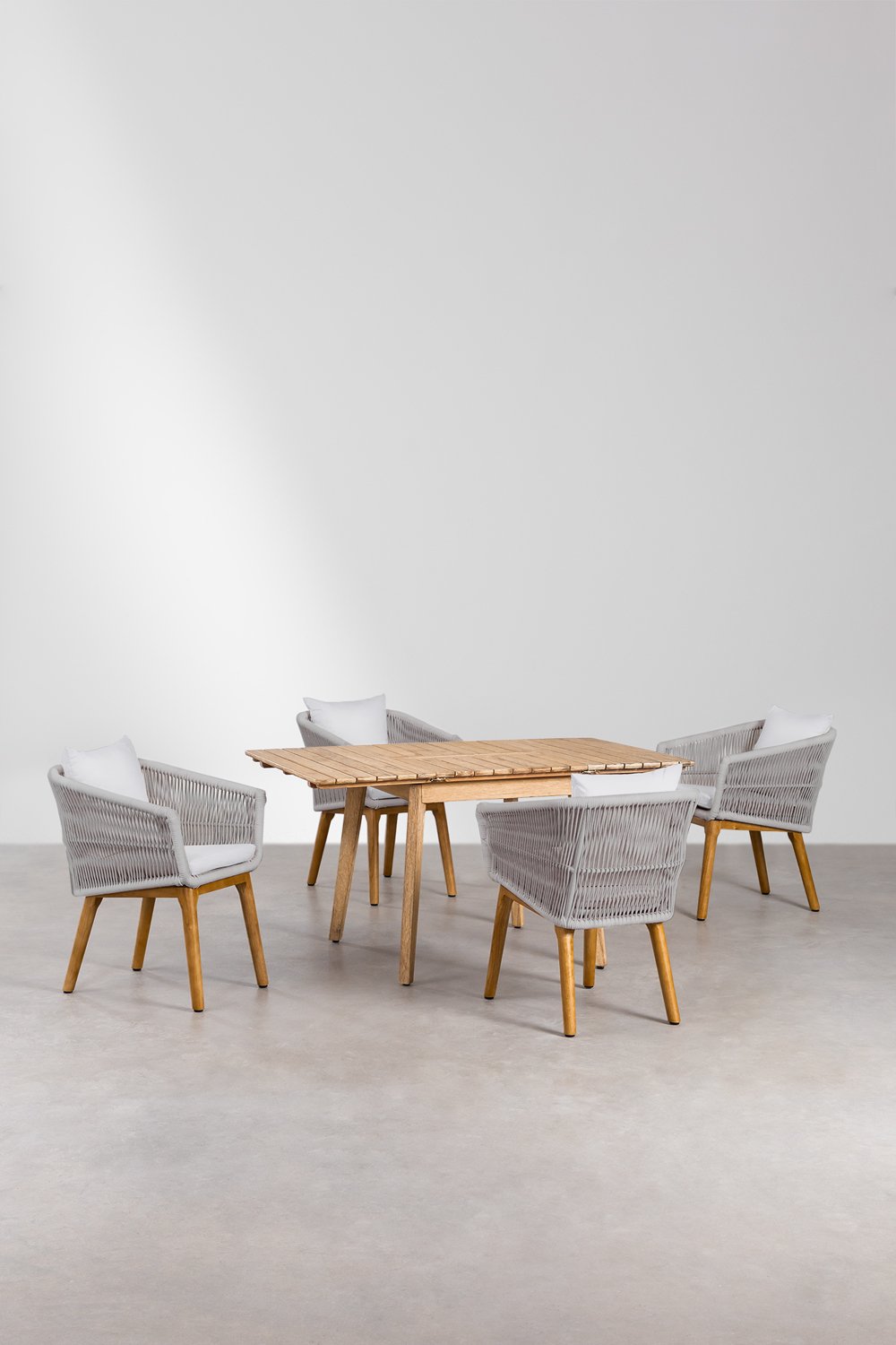 Set Tavolo Allungabile in Legno (90-150x90 cm) Naele e 4 Sedie da Giardino Barker