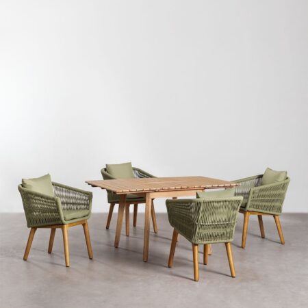 Set tavolo allungabile in legno (90-150x90 cm) Naele e 4 sedie da pranzo Barker