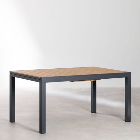 Set Tavolo Allungabile Rettangolare in Alluminio (150-197x90 cm) Saura e 6 Sedie da Giardino in Rattan Sintetico Aroa
