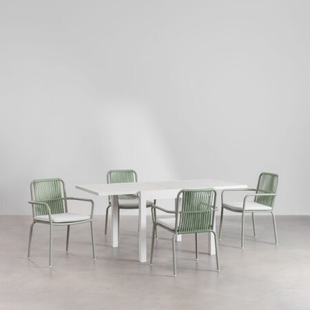 Set Tavolo Allungabile Rettangolare in Alluminio Starmi (90-180x90 cm) e 4 Sedie da Giardino Impilabili in Alluminio Alberta