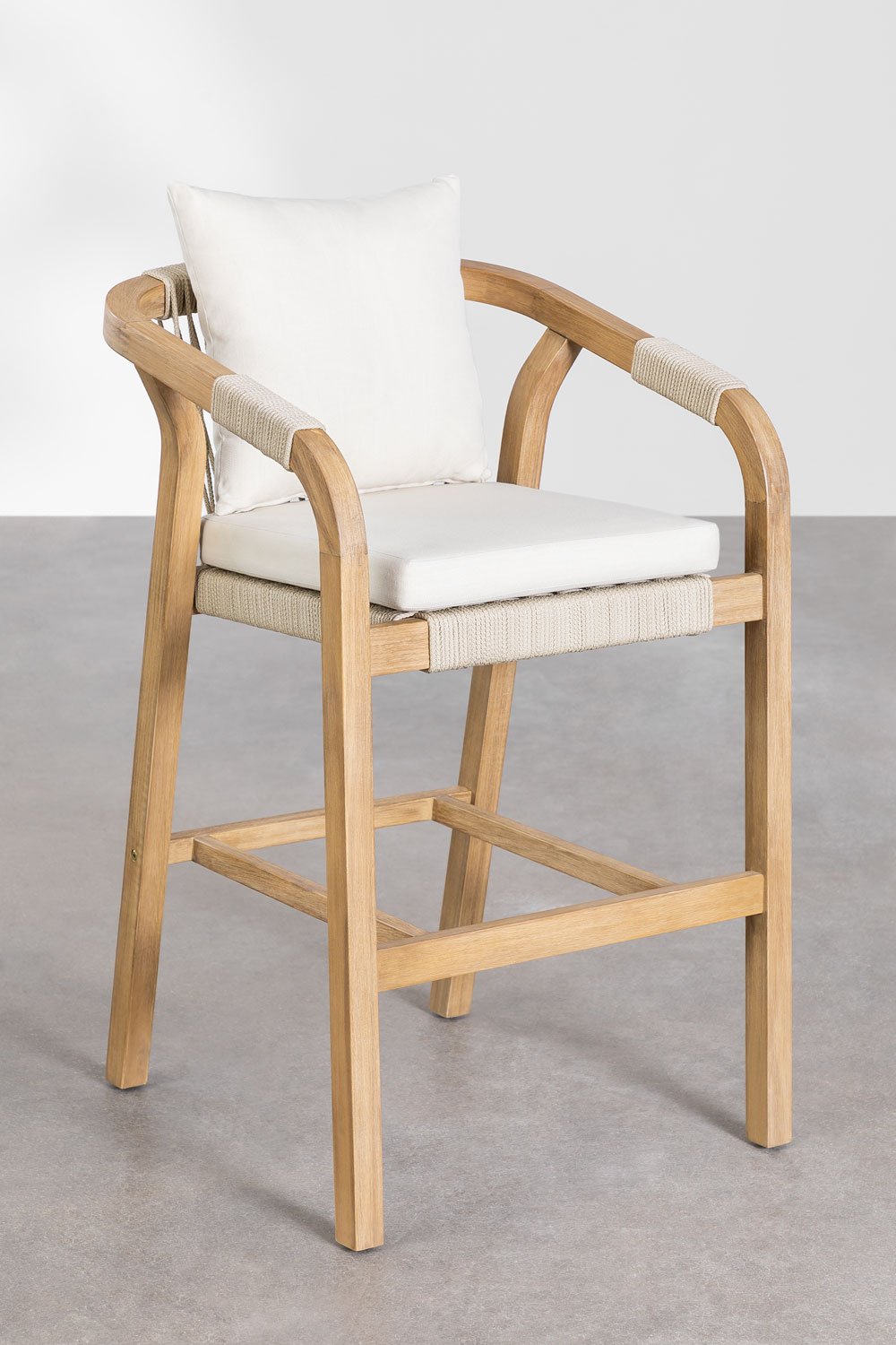 Set Tavolo Alto Rettangolare (160x90 cm) e 2 Sgabelli Alti in Legno di Acacia Dubai