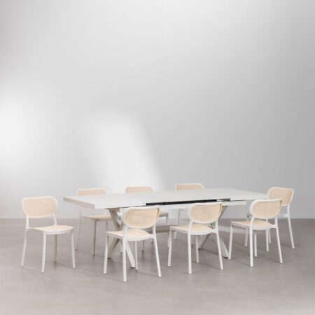 Set Tavolo da Giardino Allungabile Rettangolare in Alluminio (180-240x90 cm) Karena e 8 Sedie da Giardino Omara