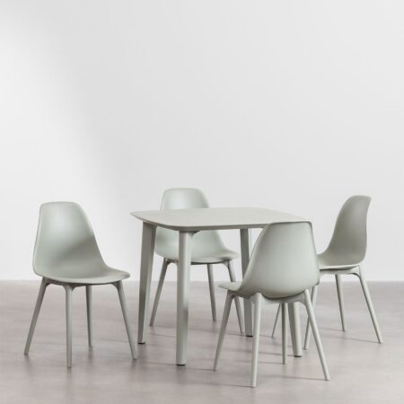 Set tavolo quadrato 85x85 cm e 4 sedie da giardino in polietilene Scand