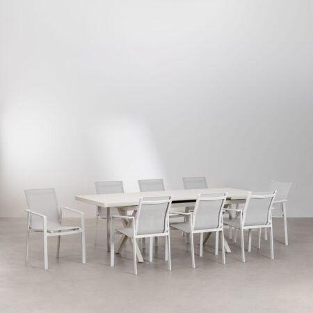 Set Tavolo da Giardino Rettangolare Allungabile in Alluminio (180-240x90 cm) Karena e 8 Sedie da Giardino Eika