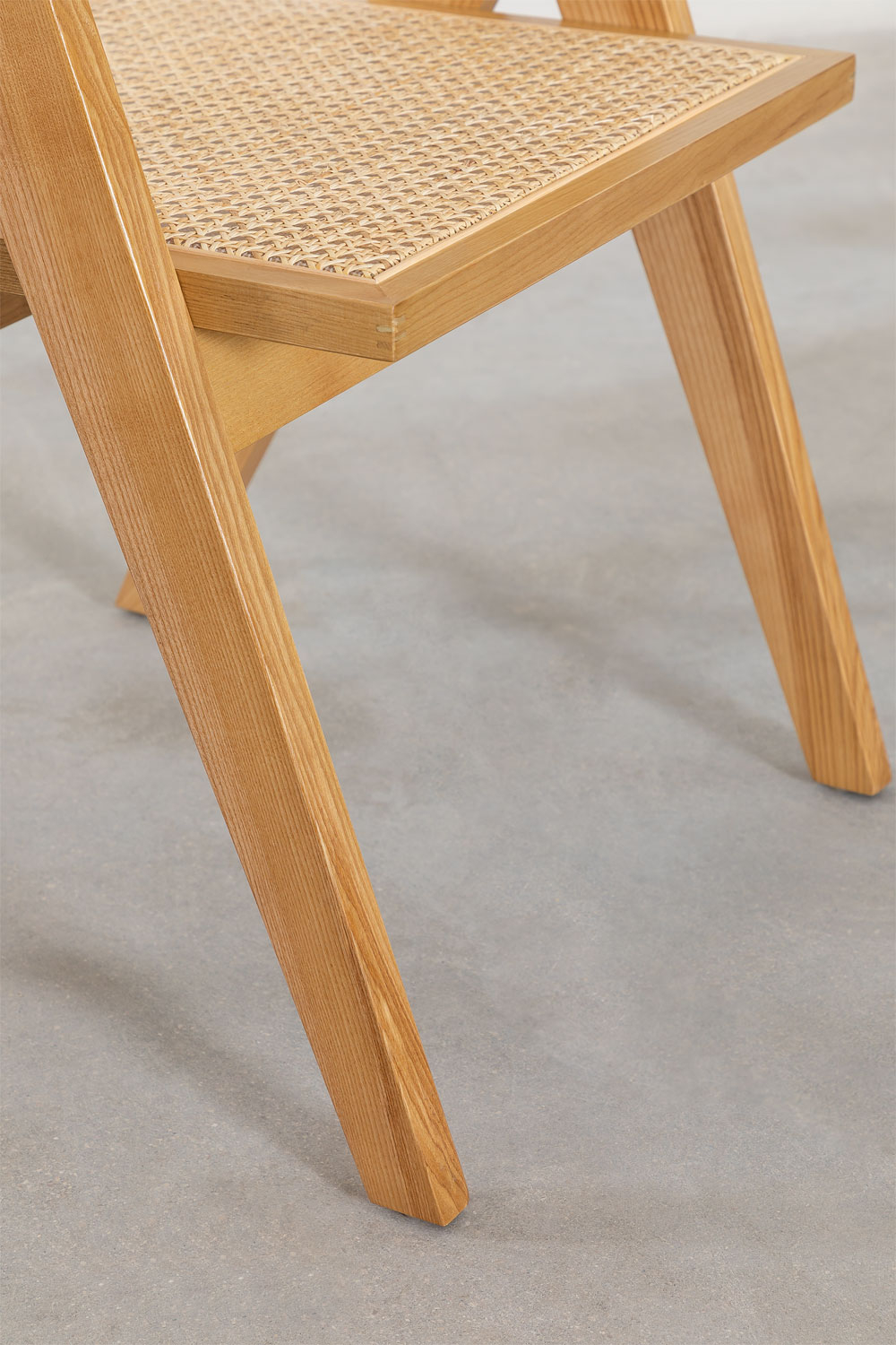 Set tavolo da pranzo rettangolare (180x90 cm) Arnaiz e 6 sedie con braccioli in legno Fresno e rattan Lali Style