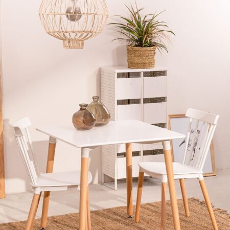 Set tavolo da pranzo in legno di faggio e MDF (80x80 cm) e 2 sedie Royal