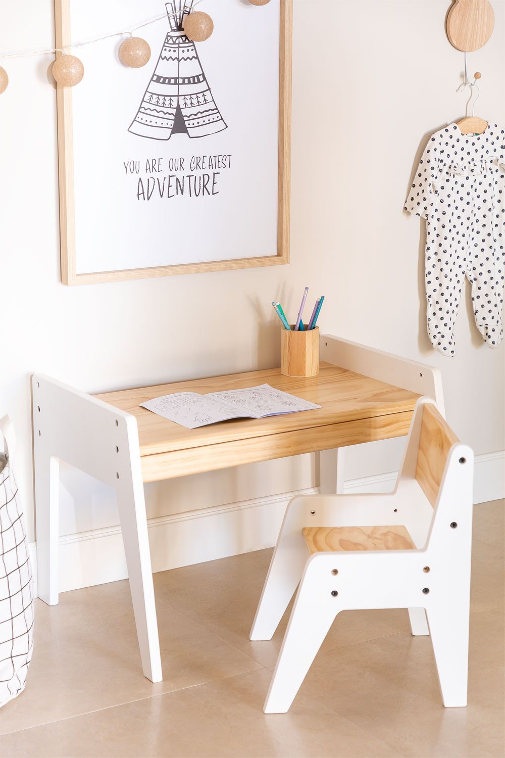 Set tavolo e sedia in legno Blaby Kids