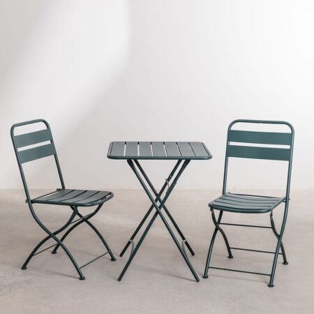 Set tavolo pieghevole (60X60 cm) e 2 sedie pieghevoli Janti