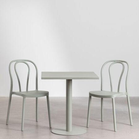 Set Tavolo Quadrato 70x70 cm e 2 Sedie da Giardino Mizzi