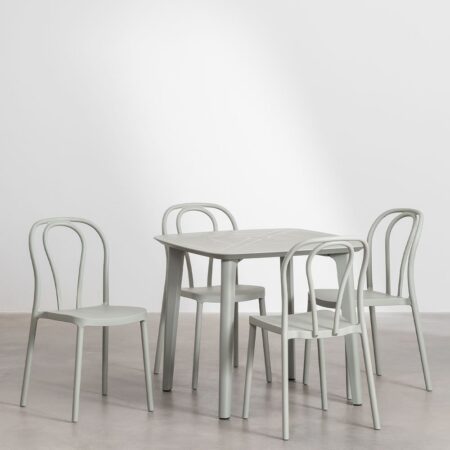 Set Tavolo Quadrato in Polietilene (85x85 cm) Scand e 4 Sedie da Giardino Impilabili Mizzi