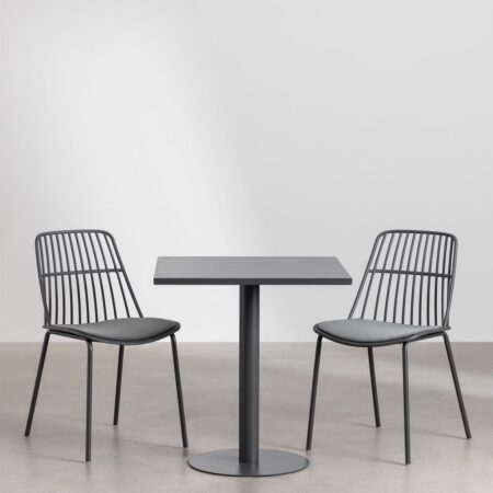Set Tavolo Quadrato Mizzi 70x70 cm e 2 Sedie da Giardino Maeba