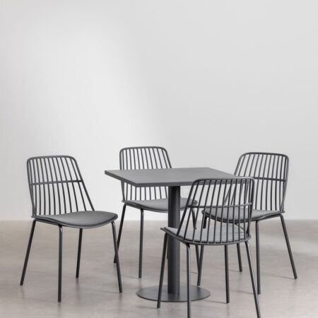 Set Tavolo Quadrato Mizzi 70x70 cm e 4 Sedie da Giardino Maeba
