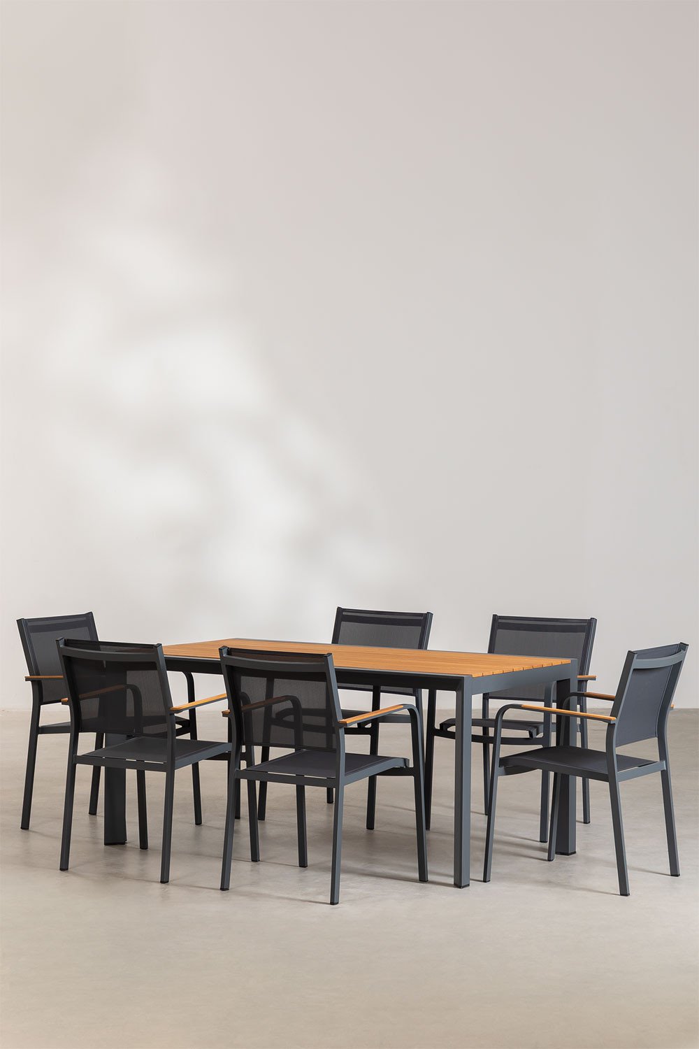 Set tavolo rettangolare classico (160x90 cm) e 6 sedie da giardino Archer