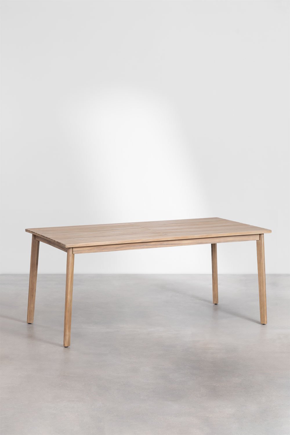Set tavolo rettangolare 180x90 cm e 6 sedie da giardino in legno di acacia e corda intrecciata Kaela