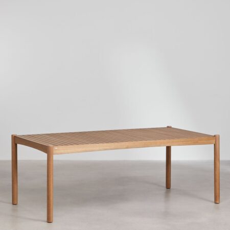 Set Tavolo Rettangolare (200x100 cm), 2 Panche e 2 Sedie da Pranzo con Braccioli in Legno di Eucalipto Aderyn