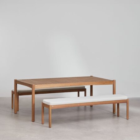 Set tavolo rettangolare (200x100 cm) e 2 ripiani da pranzo in legno di eucalipto Aderyn