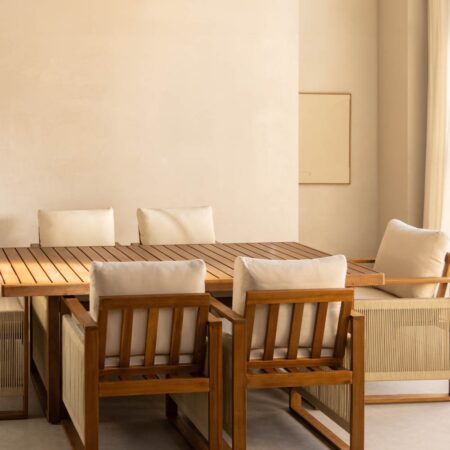 Set Tavolo Rettangolare (200x100 cm) e 6 Sedie da Pranzo con Braccioli in Legno di Acacia Nayely