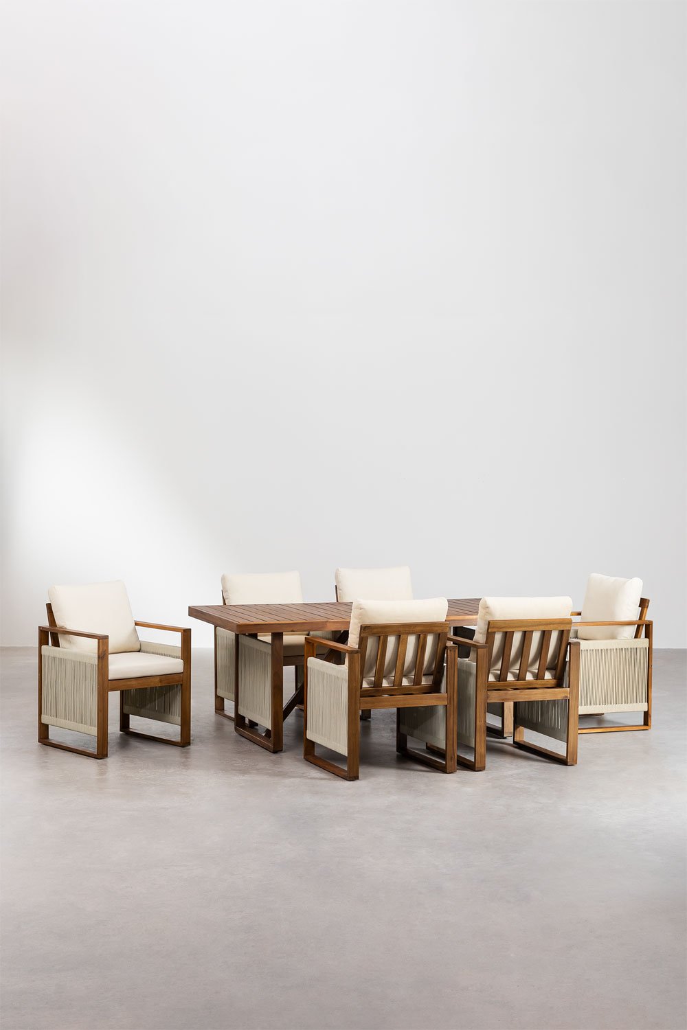 Set Tavolo Rettangolare (200x100 cm) e 6 Sedie da Pranzo con Braccioli in Legno di Acacia Nayely