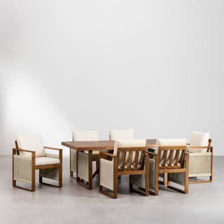 Set Tavolo Rettangolare (200x100 cm) e 6 Sedie da Pranzo con Braccioli in Legno di Acacia Nayely