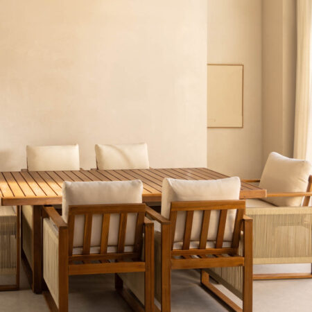 Set Tavolo Rettangolare (200x100 cm) e 6 Sedie da Pranzo con Braccioli in Legno di Acacia Nayely