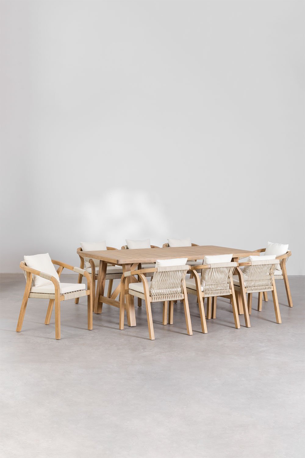Set Tavolo Rettangolare (200x100 cm) e 8 Sedie da Giardino in Legno di Acacia Dubai