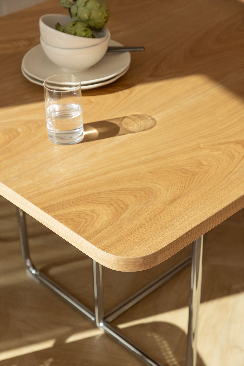 Set da tavola rettangolare 240x100 cm in MDF e acciaio inossidabile e 10 sedie da pranzo con braccioli Tento