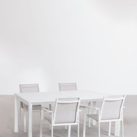 Set tavolo rettangolare allungabile Starmi, 180-240x100 cm, in alluminio e 4 sedie da giardino Eika.