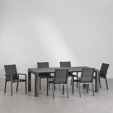 Set Tavolo Rettangolare Arnadine (180x100 cm) e 6 Sedie da Giardino Impilabili in Alluminio Karena