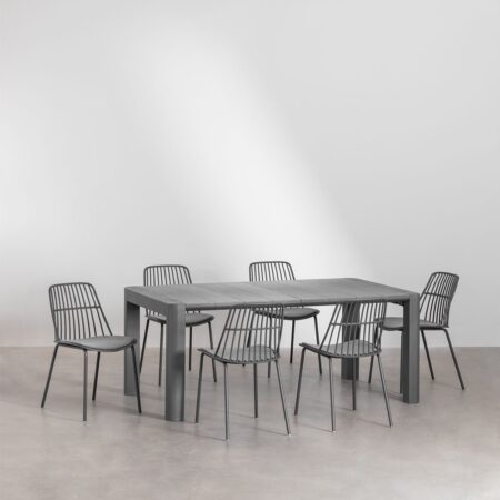 Set tavolo rettangolare Arnadine (180x100 cm) e 6 sedie da pranzo Maeba