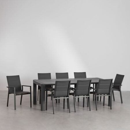 Set Tavolo Rettangolare Arnadine (220x100 cm) e 8 Sedie da Giardino Impilabili in Alluminio Karena