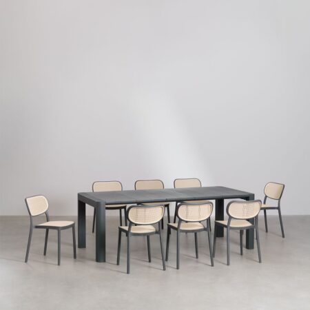 Set Tavolo Rettangolare Arnadine (220x100 cm) e 8 Sedie da Giardino Impilabili Omara